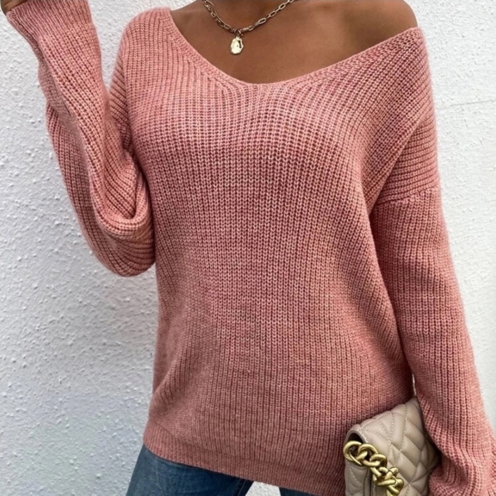Pink knit sweater with sexy lace up back - Picture 6 of 6